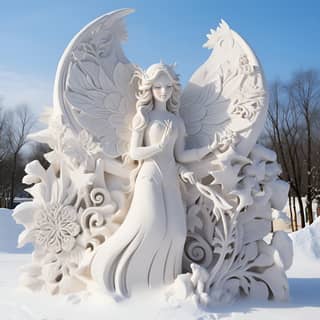 Flower Fairy Snow Sculpture Design Harbin, a sculpture of a snow angel in the snow