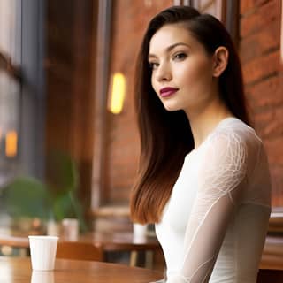 Tights transparent pattern fine bar photo realistically feminine, in a white top and high heels sitting on a chair