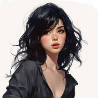 a realistic manga style girl with black hair, a digital with long black hair