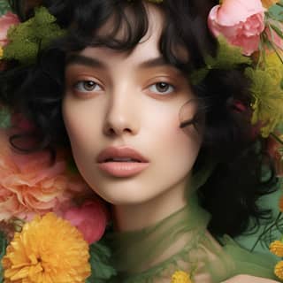 ペルセポネは、春用に生バターカップイエローの花輪を身に着けています。