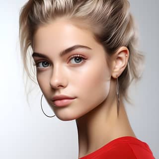 gen z 20 year flirty woman fully shown ear closeup isolated on white