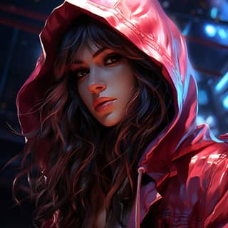 the character in the game is shown in an image that looks like a photograph in the style of light red and dark magenta