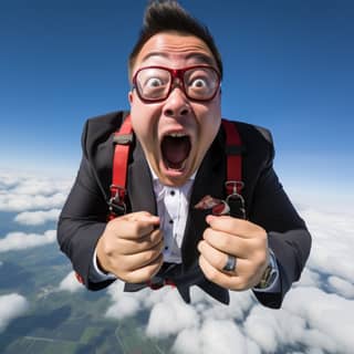 Chinese man sky diving to his wedding with the ring in his mouth