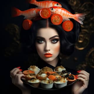 魚を乗せた皿を持っている人。