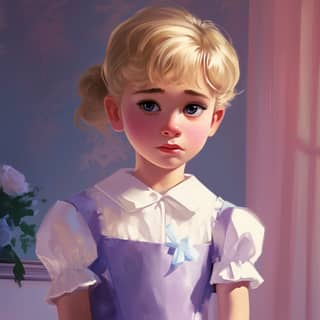 children's book 2d art Disney Princess style close up of the face of a pretty crying sad little boy with extremely short