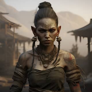 a female orc monk, with tattoos and a tribal look