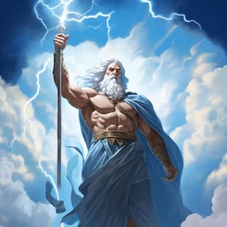 robe, the god of thunder is standing in the clouds