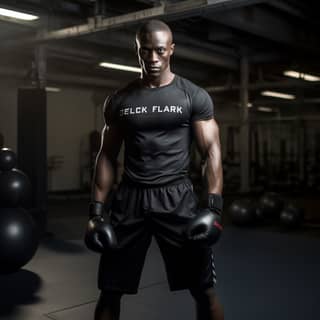 black box fighter 25yo musclecore sweat, in a gym posing with boxing gloves