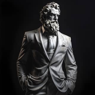 greek statue in suit, a statue of in a suit and tie