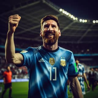 Messi in Argentina uniform happy after beating France in the 2023 World Cup