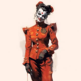 full body gorgeous Female jester mixed with Pulcinella Egon Schiele Esad Ribic Gustave Moreau Moebius Jakub Rozalski Brom