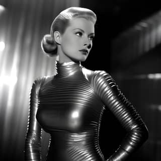 high resolution phofography grace kelly wearing skin tight latex, in a shiny dress posing for a photo