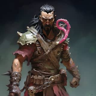 pink octopus tentacles craig mullins alan smith visible brushtokes, with a sword and a snake on his arm