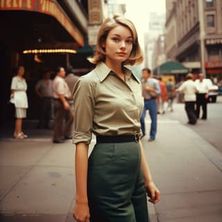 60s woman full body New York City streets vintage retro photograph film cinematic