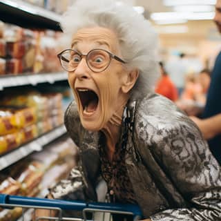 an old woman in line at the supermarket trying to get in and screaming