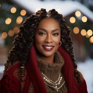 a 40-year-old African-American woman medium brown skin long locs and wearing gold hoop earrings evoking the elegance of