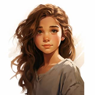 Image Image Image A watercolor-painted cartoon style young palestinian girl character portrait with brown hair brown eyes