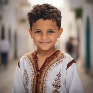 clean kid in bizerta town in tunisia with traditional cloths