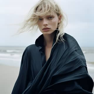 A sustainable fashion editorial for jacquemuse photographed on the beach by david sims