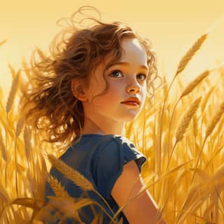 Tall grass, a little girl in a field of wheat