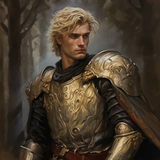 blond male knight full body image, in armor