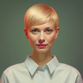 mother, portrait of woman with short blonde hair