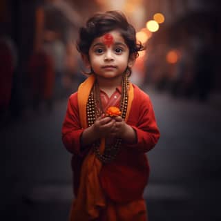 a stunning kid hanuman cute face in street This cinematic photoshoot meticulously crafted showcases man beauty with