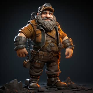 a Dwarven miner fun playful, a 3d rendering of a bearded man with a beard