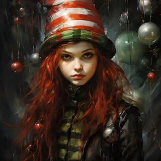illustration of a christmas fairy with a big green circle around her in the style of dragon art striped mallgoth i can't
