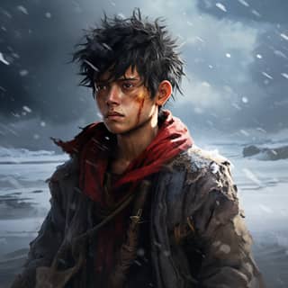 monkey d luffy dans l'univers de game of thrones, the boy with the red scarf in the snow