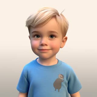 an attractive athletic 6 year old boy with bright blue eyes blonde short hair blue short sleeve shirt