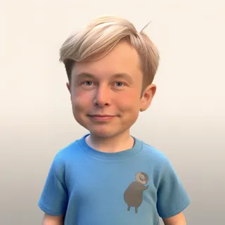 Sebuah representasi 3D dari seorang anak laki-laki berusia 6 tahun yang menarik dan atletis dengan mengenakan baju biru.