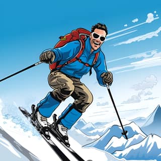 man skiing cartoon comic book, is skiing down a mountain