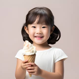 studio photography japanese girl 30 years old eating ice cream