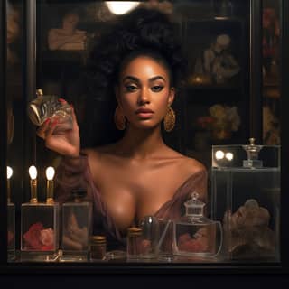 黑人女性拿着一瓶香水