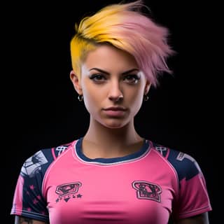 Janine Adeline, de 22 años, una aficionada francesa al fútbol con cabello rosa y una camiseta rosa, irradia un encanto lindo e inocente mientras camina con una sonrisa en su rostro.