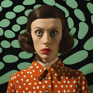 Una donna in un vestito a pois con un'ottica a pesce sembra uno strano squalo balena.