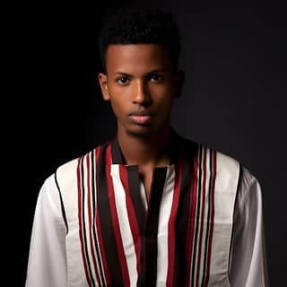 ****runway show runway stage high definition handsome oromo Ethiopian man **The Karayu Oromo outfit starts with a black red