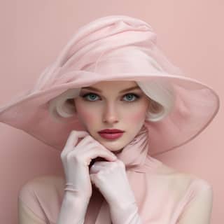 a stylish elegant woman in a pale pink hat and