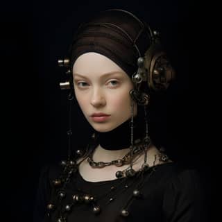 🐙 ⚙️ cyborgs photographed by Leonardo da Vinci, with a headpiece and a necklace