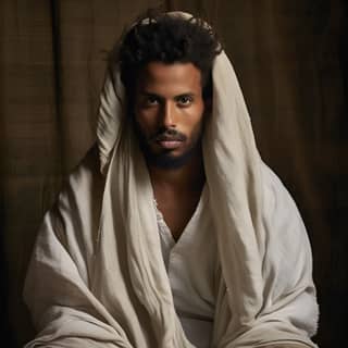 **a handsome oromo Ethiopian man sits on wood with his arms across his sides and his head below his elbow in the style of