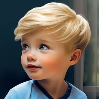 Eli yetinson close up head shot from the side short blonde hair attractive 5 years old boy big lips big blue bright eyes