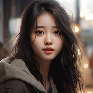 a cute korean girl, with long black hair