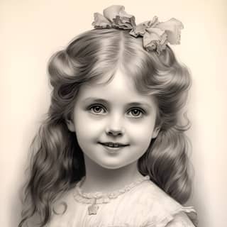 pencil drawing of 7 year old girl smiling around 1900