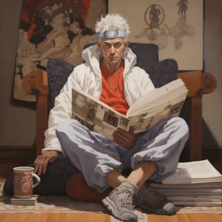 the young adult 2nd Hokage Senju Tobirama, reading a book