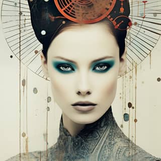 Fibonacci sequence and beauty feminine curves beautiful alien lady portrait fine-lined curves and details in the style of