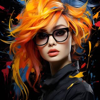 A captivating portrait art of noir Japanese woman with a unique aesthetic active pose characterized by bold expressive vivid