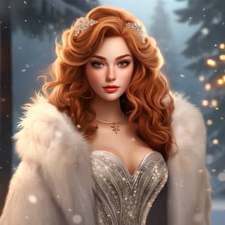 covet fashion game beautiful winter fairy auburn hair half updo jeweled tiara iridescent shimmering glittery skin low cut