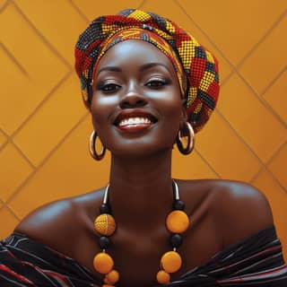 happy mood african queen, beautiful african woman with african head wrap
