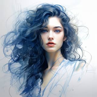 A sketch of a a cute beautiful hedonistic 19-year-old rebellious teenage hot and attractive french girl with platine blue